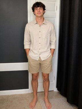 Men's Linen Blend Shirt, Large Tall, Natural Beige, Old Navy, Summer,‎ Business